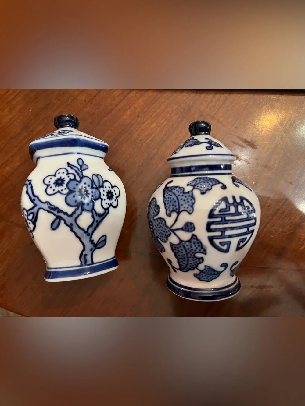 Pier 1 Blue Floral Ceramic Salt & Pepper Shakers Set White Blue Vintages